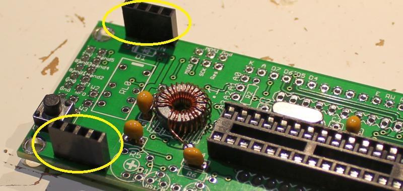 4) Solder the sockets for the low-passfilter (LPF) module. These are the two 4-way sockets.