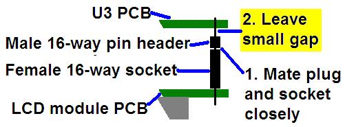 10) Install two 16-way connectors on the main PCB and LCD.