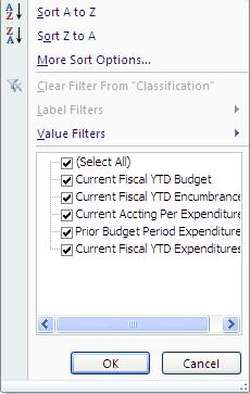 Filtering hides the data values that are not selected.