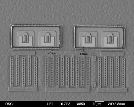 SEM Image of InP HBT device epitaxy material grown in windows on SOLES CMOS CMOS 5μm The electrical performance of InP HBTs fabricated on SOLES is comparable to HBTs grown directly on native InP