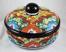 Hand Painted Talavera Bowls A. Multi-Color Over White Shallow Footed Bowl Measures 12.