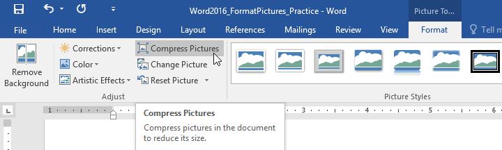 Compressing pictures If you plan to email a document that contains pictures, you'll need to monitor its file size.