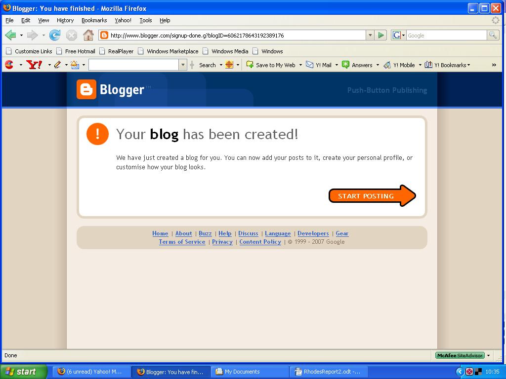 You should now see a screen like this, which shows you that you have successfully created a blog!