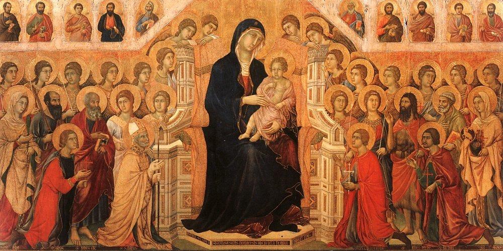Proto-Renaissance: Duccio: Madonna and Child Enthroned with Saints, 1308