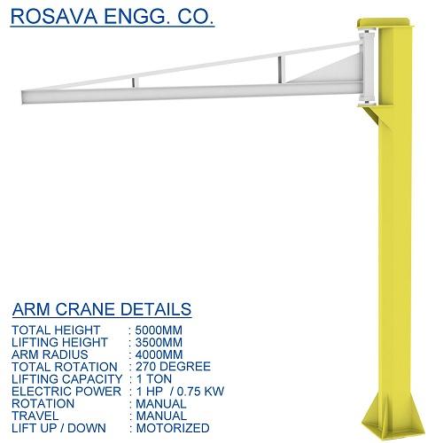 Our company is engaged in offering highly functional Arm Crane that requires less maintenance and is used for handling heavy material conveniently.