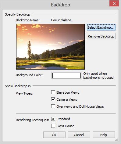 Custom Materials, Images, and Backdrops 2. Select the image and click Open to add it to the User Catalog. To apply a backdrop to 3D views 1. Select 3D> 3D Backdrop to open the Backdrop dialog.