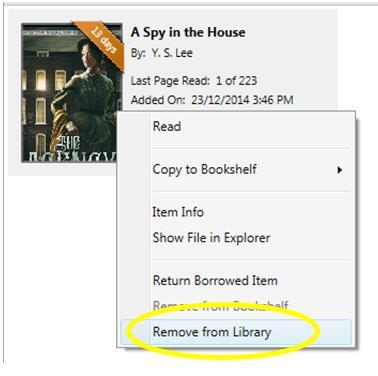 e-reader 13 Deleting and Returning Titles Deleting a Book With e-books you will never accumulate late fees as access simply expires; however, the books will not automatically remove themselves from