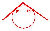 Select two objects (P1 and P2) for the Circle to be tangent to by placing the cursor on the object and pressing the left mouse
