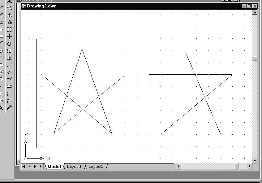 1-10 AutoCAD LT 2002 Tutorial 3. Move the cursor to a location that is above and toward the left side of the entities on the screen. Left-mouse-click once to start a corner of a rubber-band window.