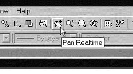 1-16 AutoCAD LT 2002 Tutorial 4. Click on the Pan Realtime icon in the Standard toolbar area. The icon is the picture of a hand with four arrows.
