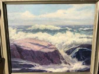 28. Surf and Boulders, by Louis Jensen oil on board
