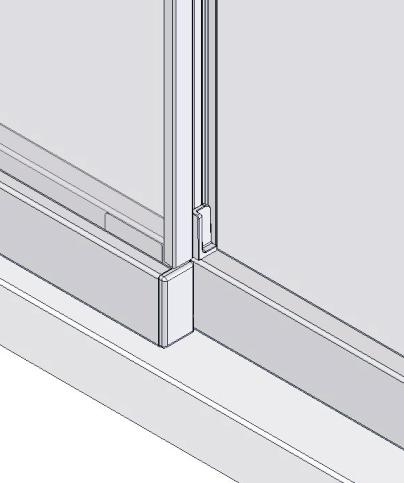 botto 15 Ensuring handle hole in sliding door is on the correct side, carefully lift door through the opening. Lift the door glass and insert both wheels into the running channel of the top rail.
