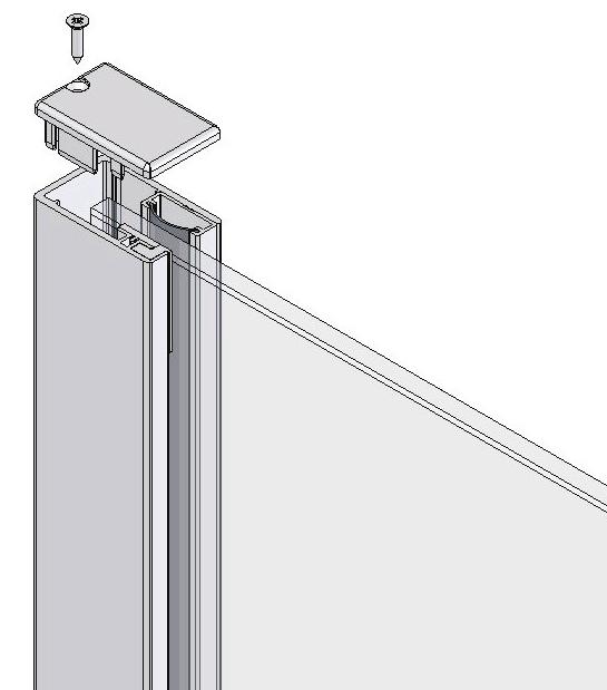 wallpost Wizard tool in-line panel Push fit cover cap into top rail bracket on door wallpost.