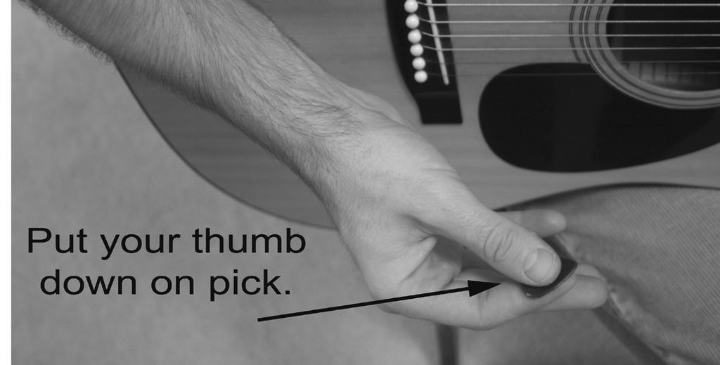 Lay the guitar pick on the tip of your first