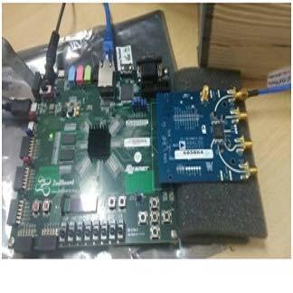 The programming of the onboard Zynq is done using a Xilinx JTAG programmer. The modulating data comes through the Ethernet cable connected to the Ethernet port on the Zedboard.