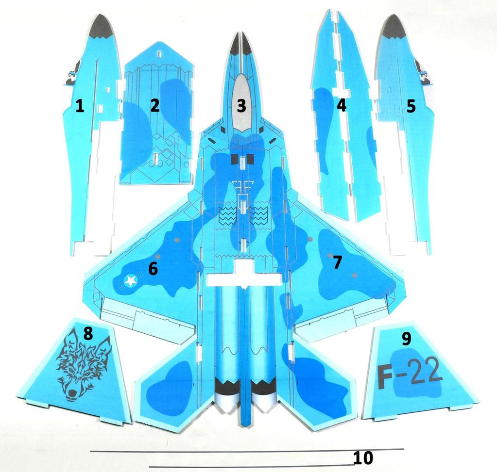 Airframe Parts 1. Fuselage front part. 2. Fuselage bottom part. 3. Wing front part. 4. Fuselage side part. 5. Fuselage front part. 6.