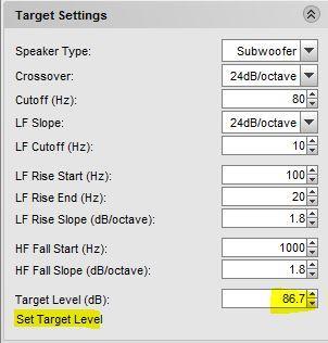 4. Open the Target Settings drop-down and click the Set Target Level link, which fills in the Target Level