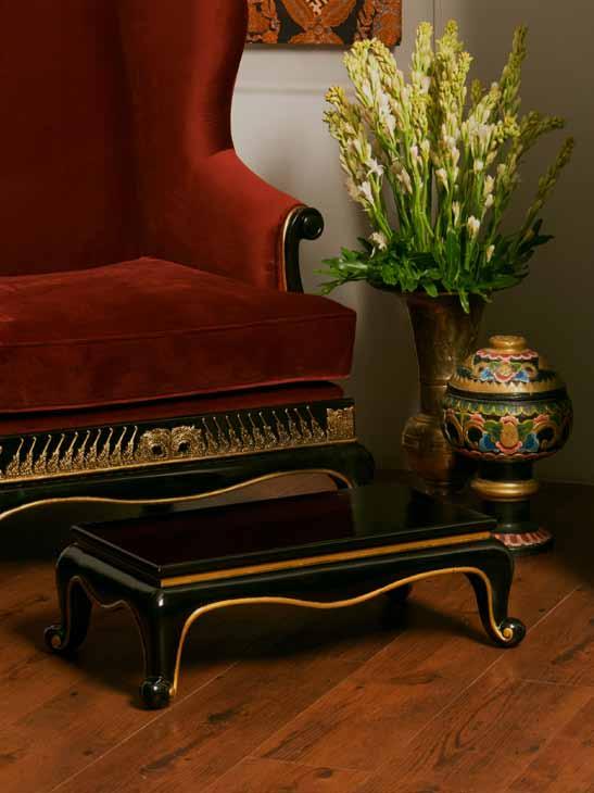STEP Crafted from solid teak wood, the step comes in glossy black color with close-pore finishing and accentuated with gold leaf application similarly used in luxurious hand-made batik.