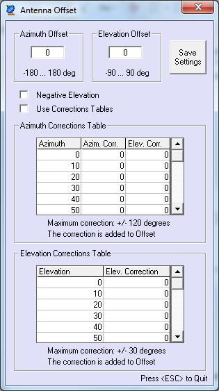 It is possible also to use correction tables. The values from these tables are added to the azimuth and elevation offsets.