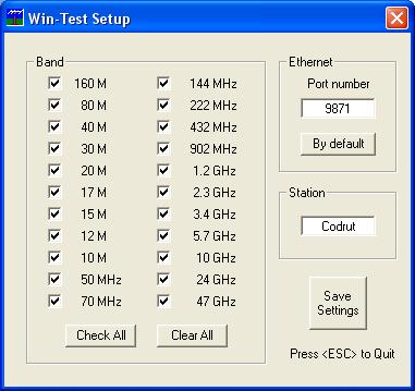 PstRotator allows to set the UDP communication port (default value is 9871) and to select the bands as a filter for the position information received from the Win-Test program.