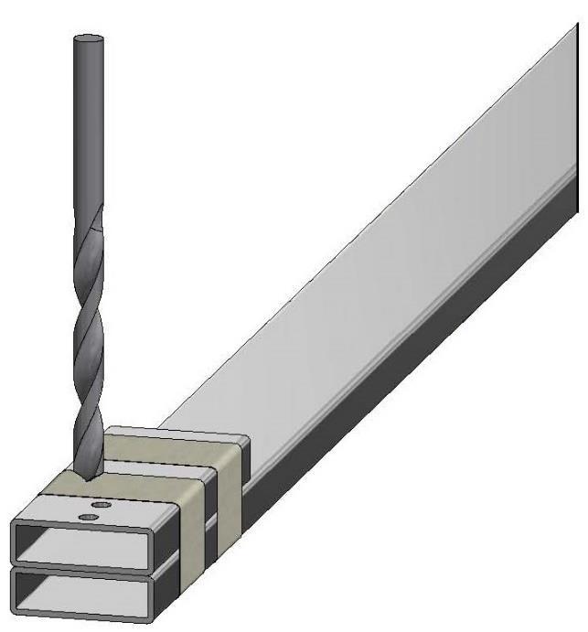 A3 To prepare the cut end of the stay bar to take the glass clamp, attach the off-cut to the stay bar