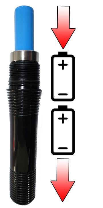 their positive ends (the button end) pointed toward the LED head (image #3). 4.