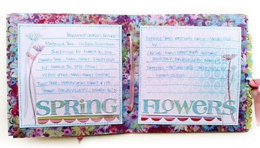 Add small flower branches stickers left from the border sticker on the blank card to both title blocks. 6.