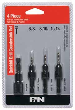 Quickbits Drill Countersinks Drill screw pilot hole and countersink in one action.