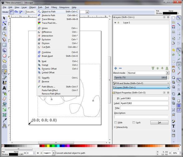 Using Inkscape Step 3 Select the Path pull down and then Object