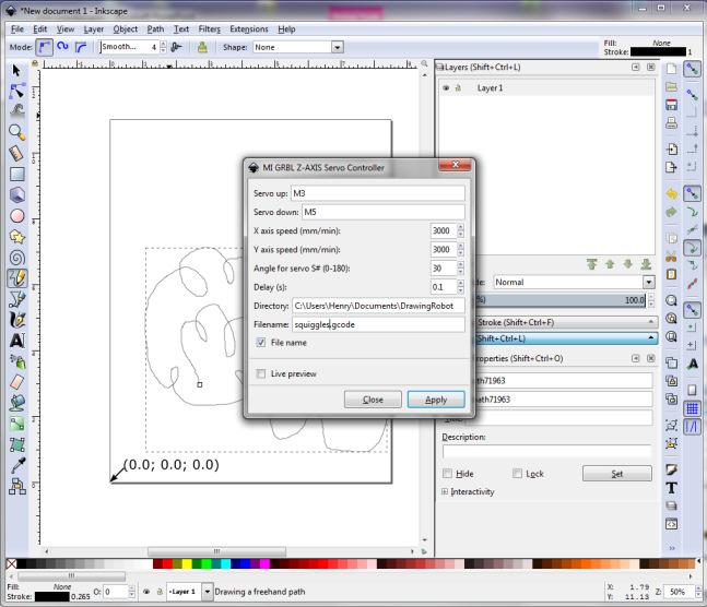 Using Inkscape Step 5 The extension pop up will appear. It is very important that you fill in the fields as shown.