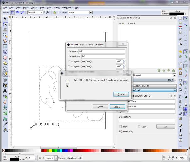 Using Inkscape Step 6 You should see a Working, please wait pop up like the one shown while the Extension processes your drawing.