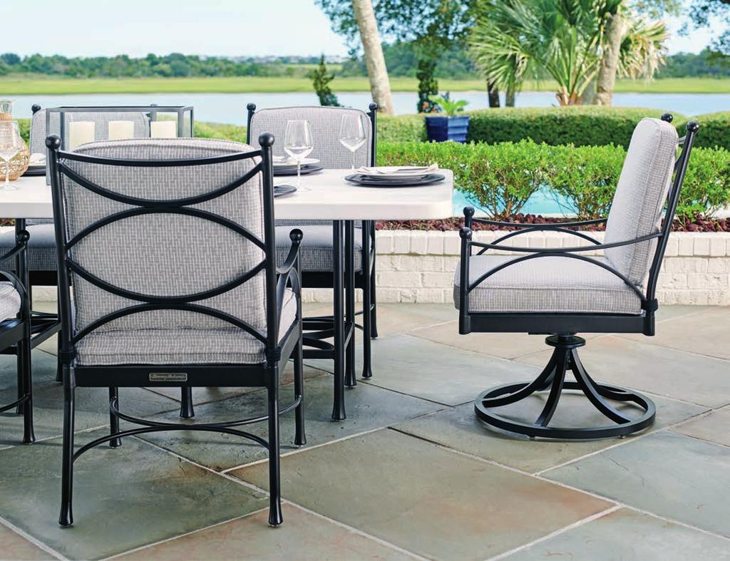 Dining chairs are offered in your choice of a stationary or swivel rocker base.