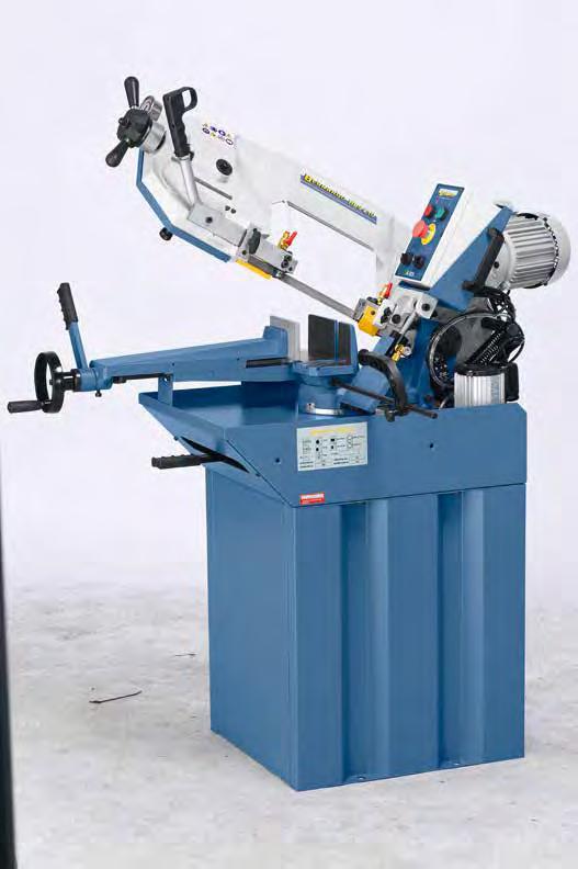 HBS 210 Vario HBS 210 Bandsaws Optimal adjustment of the blade tension via a manometer Stepless adjustable lowering via hydraulic cylinder with adjustable valve Automatic shut-down at cutting end