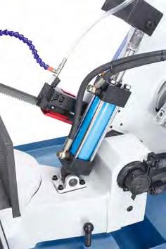 frame Automatic shut-down at cutting end Saw frame tilts left (-45 ) and right (+60 ) for double mitre cutting Ball bedded bandsaw blade guide with quick adjustment to the workpiece
