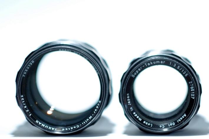 The lens uses 58mm filters and extends between 80,5 and 100mm out of your camera. Max. aperture is f/2,5 it is a fast lens.