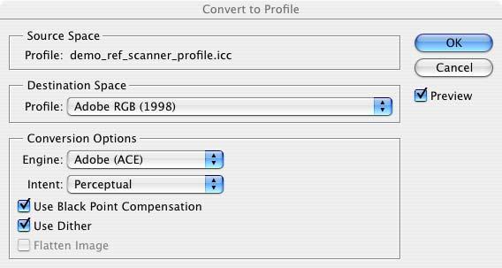 Using Profiles in PhotoShop Converting to a Profile