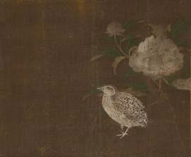 Anonymous (Song Yuan dynasty) Quails and peonies Ink and colour on silk, hanging scroll 33 41cm Estimate: HK$600,000-800,000/ US$77,400-103,200 Quails and peonies, from the collection of an oil