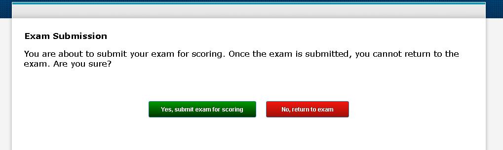 SUBMITTING YOUR EXAM FOR SCORING Once you have clicked Submit, you must confirm that choice.
