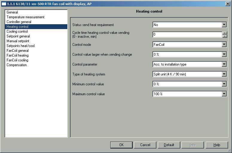 3.2.4 Parameter window "Heating control" Status send heat requirement Options: - Yes - No If you set the "Status send heat requirement" to "yes", the ambient temperature controller will send an ON
