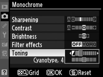 A Filter Effects (Monochrome Only) The options in this menu simulate the effect of color filters on monochrome photographs.