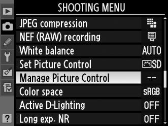 Creating Custom Picture Controls The Nikon Picture Controls supplied with the camera can be modified and saved as custom Picture Controls.