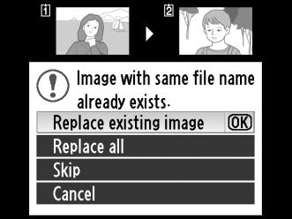9 Select [Yes]. A confirmation dialog will be displayed. Highlight [Yes] and press J. D Copy Image(s)? Images can only be copied if there is sufficient space on the destination memory card.