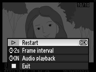 A dialog shown at right is displayed when the show ends or when the J button is pressed to pause playback.