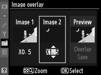 4 Select the highlighted photograph. Press J to select the highlighted photograph and return to the preview display. The selected image will appear as [Image 1].