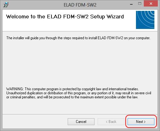 Click to Next to start the FDM-SW2 software installation