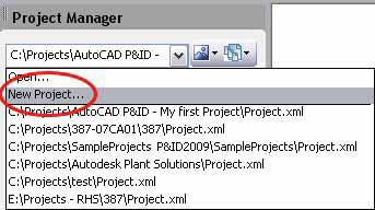 Create a Project First, we will create a new project which we will use in the coming chapters. To start a new Project, go to your project manager and select the pull down selection list (see image).