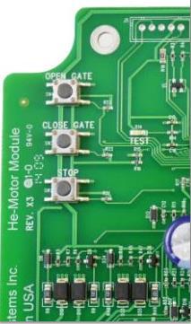 Test Buttons: Test buttons are available on the motor board to allow for simple motor testing at the board location Specifications Compatibility: Power Requirements: Ce-Door-EZ 24 VDC nominal (24 VDC