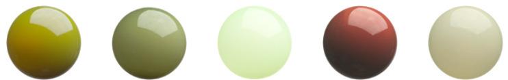 (R156) opal olive green (R157) pistachio green (R158) linden green (R160) opaque copper ruby (R161) beige (R162) sahara (R163