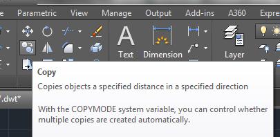 Copy & Move Commands 1. Choose the Copy command from the Home Tab Ribbon bar (or simply type copy). 2.