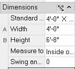 3. Expand the Dimensions section. Set the Standard size to 4-0 x 6-8. Set the Swing angle to 0.
